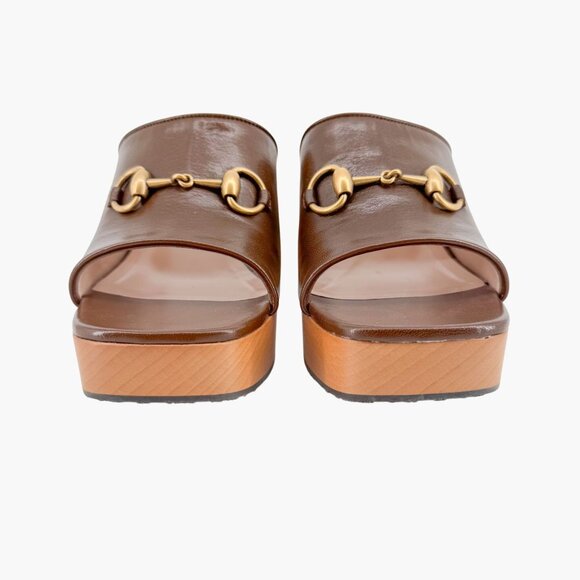 Gucci Houdan Horsebit Platform Sandals EU 40.5 US 10.5 Brown Mule Block Heel - Picture 7 of 14